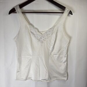 Vintage White Tank Fop Lace Trim Undertop Slip Croquette Bow Dainty Cutesy Ivory